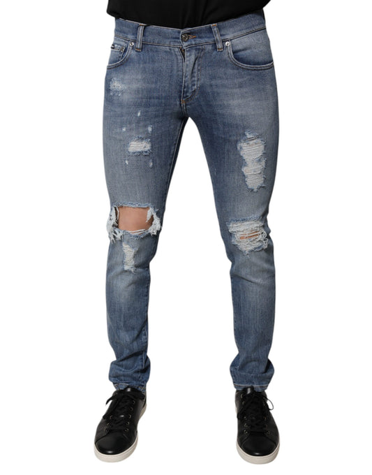 Dolce &amp; Gabbana – Blaue Skinny-Jeans aus zerfetztem Baumwollstretch