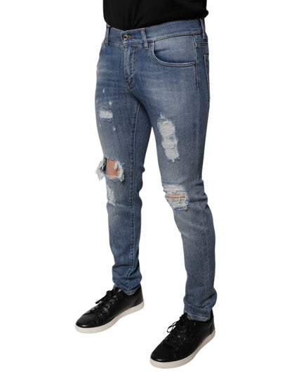 Dolce &amp; Gabbana – Blaue Skinny-Jeans aus zerfetztem Baumwollstretch