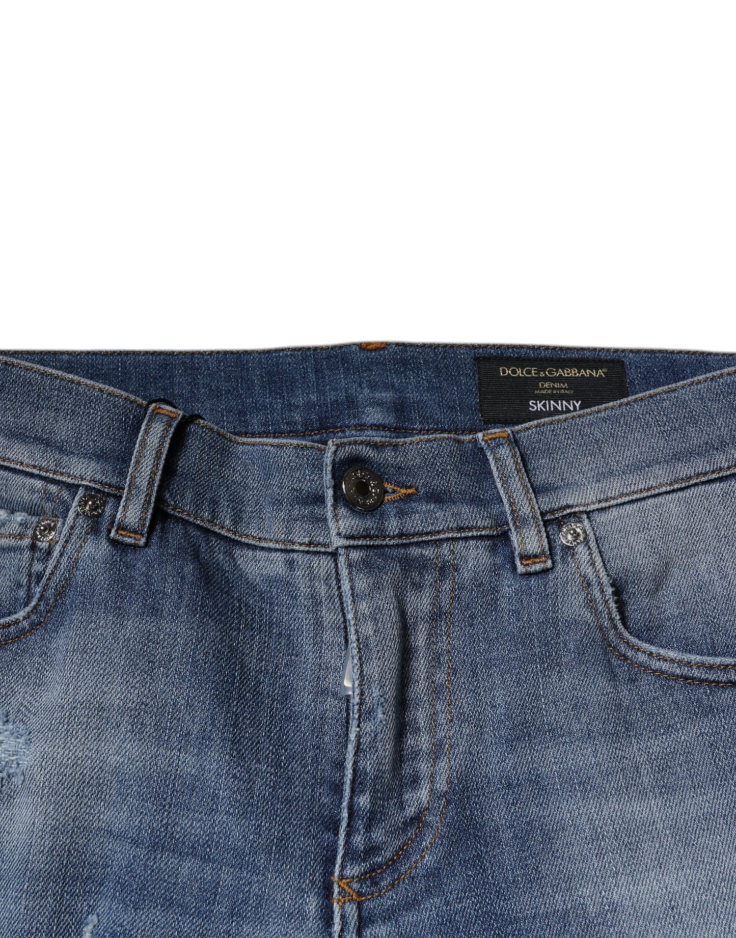 Dolce &amp; Gabbana – Blaue Skinny-Jeans aus zerfetztem Baumwollstretch