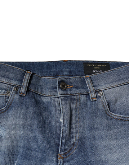Dolce &amp; Gabbana – Blaue Skinny-Jeans aus zerfetztem Baumwollstretch
