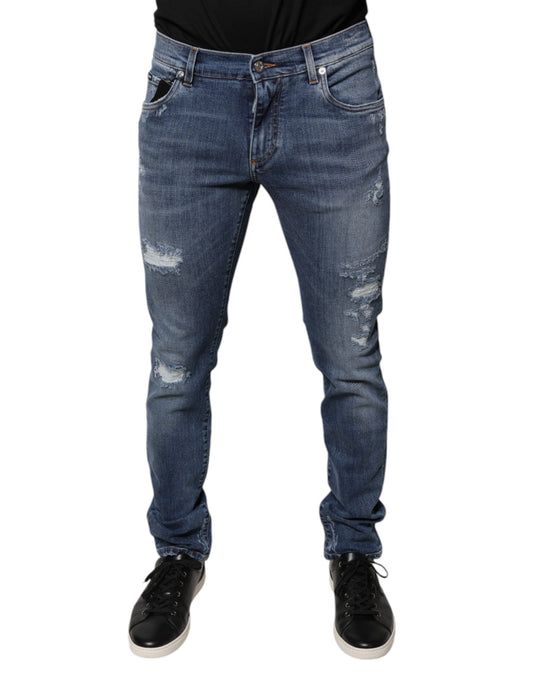 Dolce &amp; Gabbana – Blaue Skinny-Jeans aus zerfetztem Baumwollstretch
