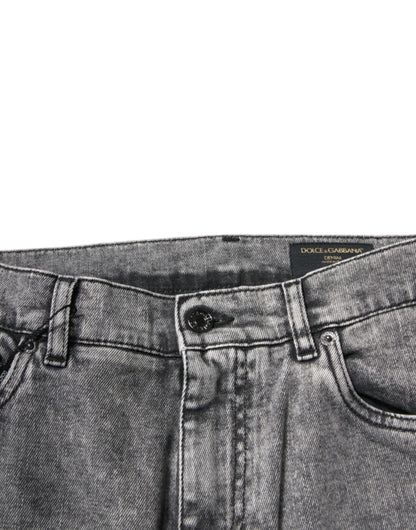 Dolce &amp; Gabbana – Graue Skinny-Jeans aus gewaschener Baumwolle