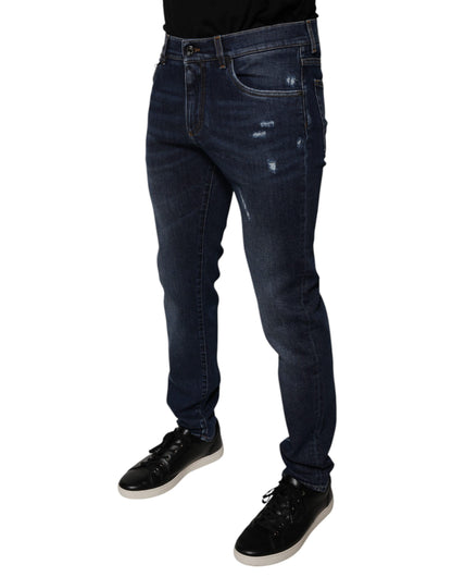 Dolce &amp; Gabbana Dunkelblaue Skinny-Jeans aus Baumwoll-Logo