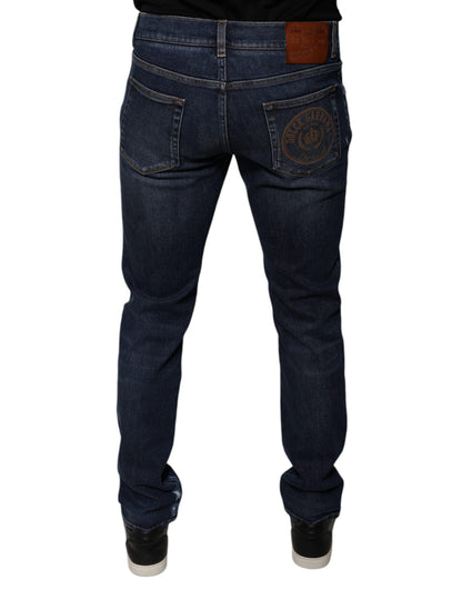 Dolce &amp; Gabbana Dunkelblaue Skinny-Jeans aus Baumwoll-Logo