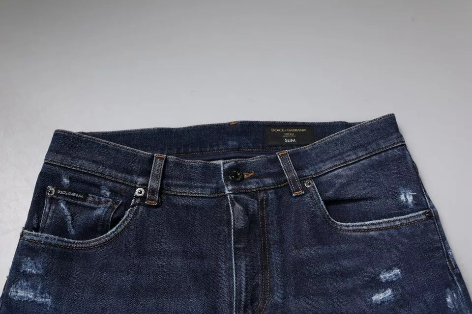 Dolce &amp; Gabbana Dunkelblaue Skinny-Jeans aus Baumwoll-Logo