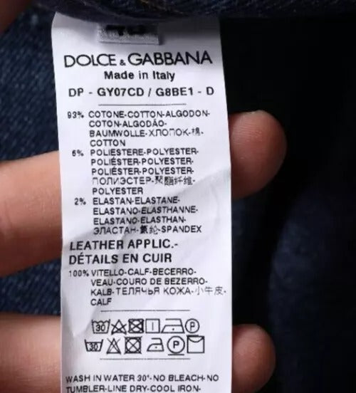 Dolce &amp; Gabbana Dunkelblaue Skinny-Jeans aus Baumwoll-Logo