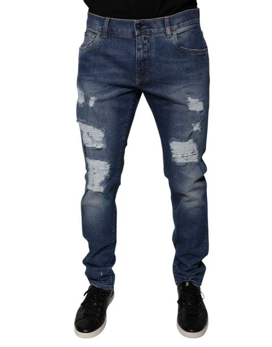 Dolce &amp; Gabbana – Zerfetzte Skinny-Jeans aus blauer Baumwolle