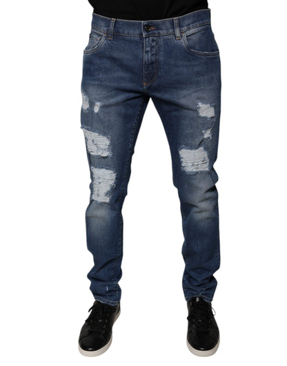 Dolce &amp; Gabbana – Zerfetzte Skinny-Jeans aus blauer Baumwolle