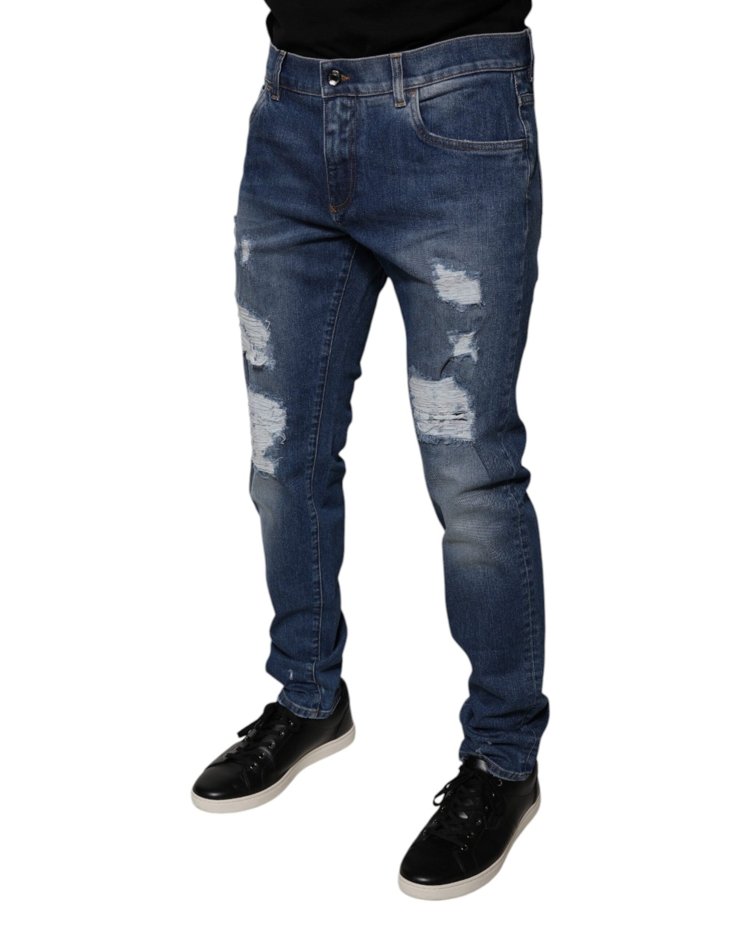 Dolce &amp; Gabbana – Zerfetzte Skinny-Jeans aus blauer Baumwolle