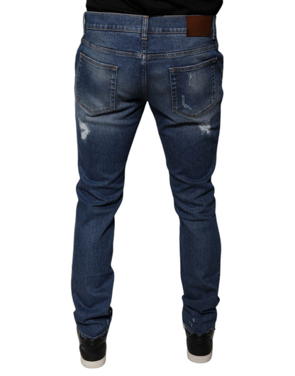Dolce &amp; Gabbana – Zerfetzte Skinny-Jeans aus blauer Baumwolle
