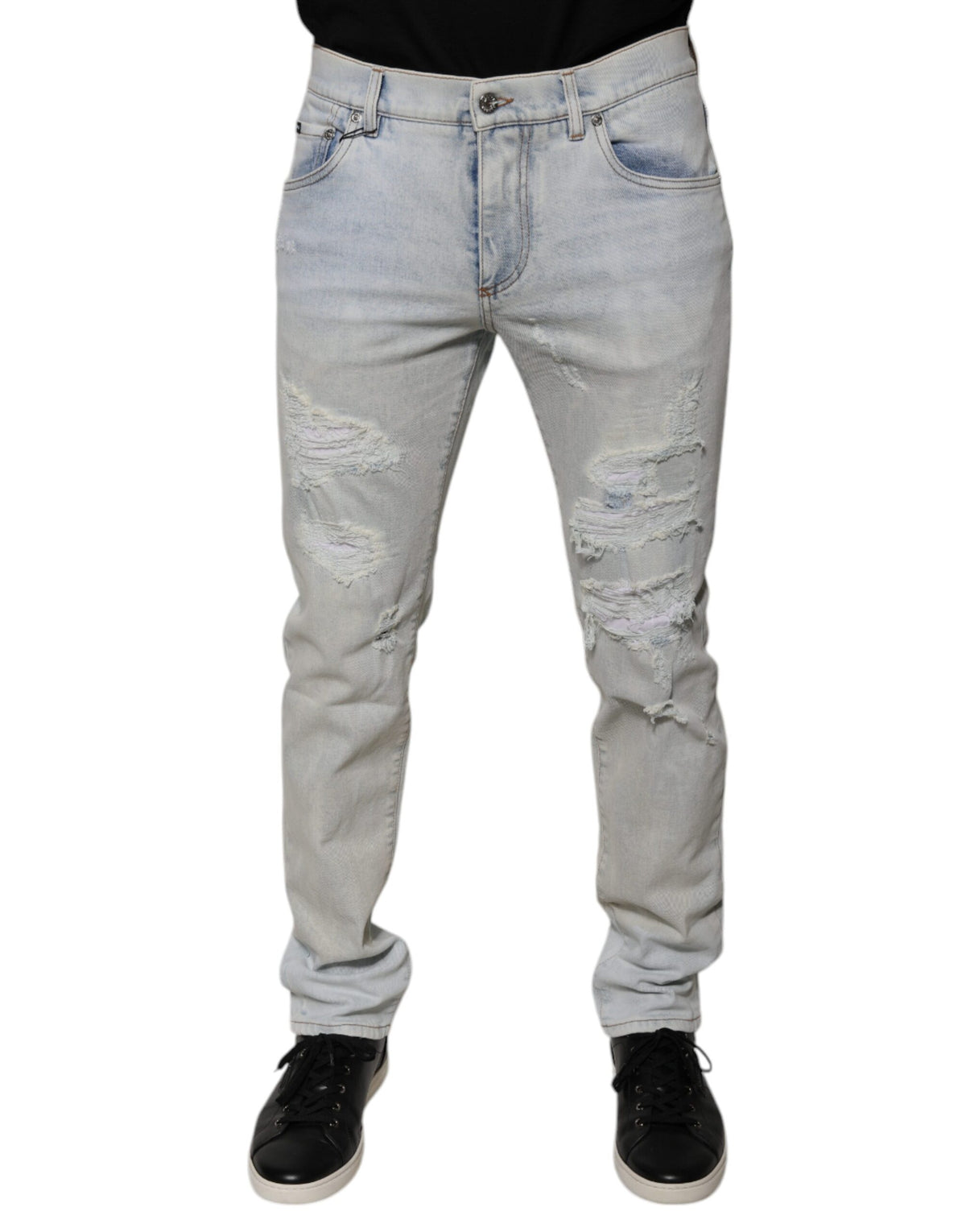 Dolce &amp; Gabbana – Zerfetzte Skinny-Jeans aus hellblauer Baumwollmischung