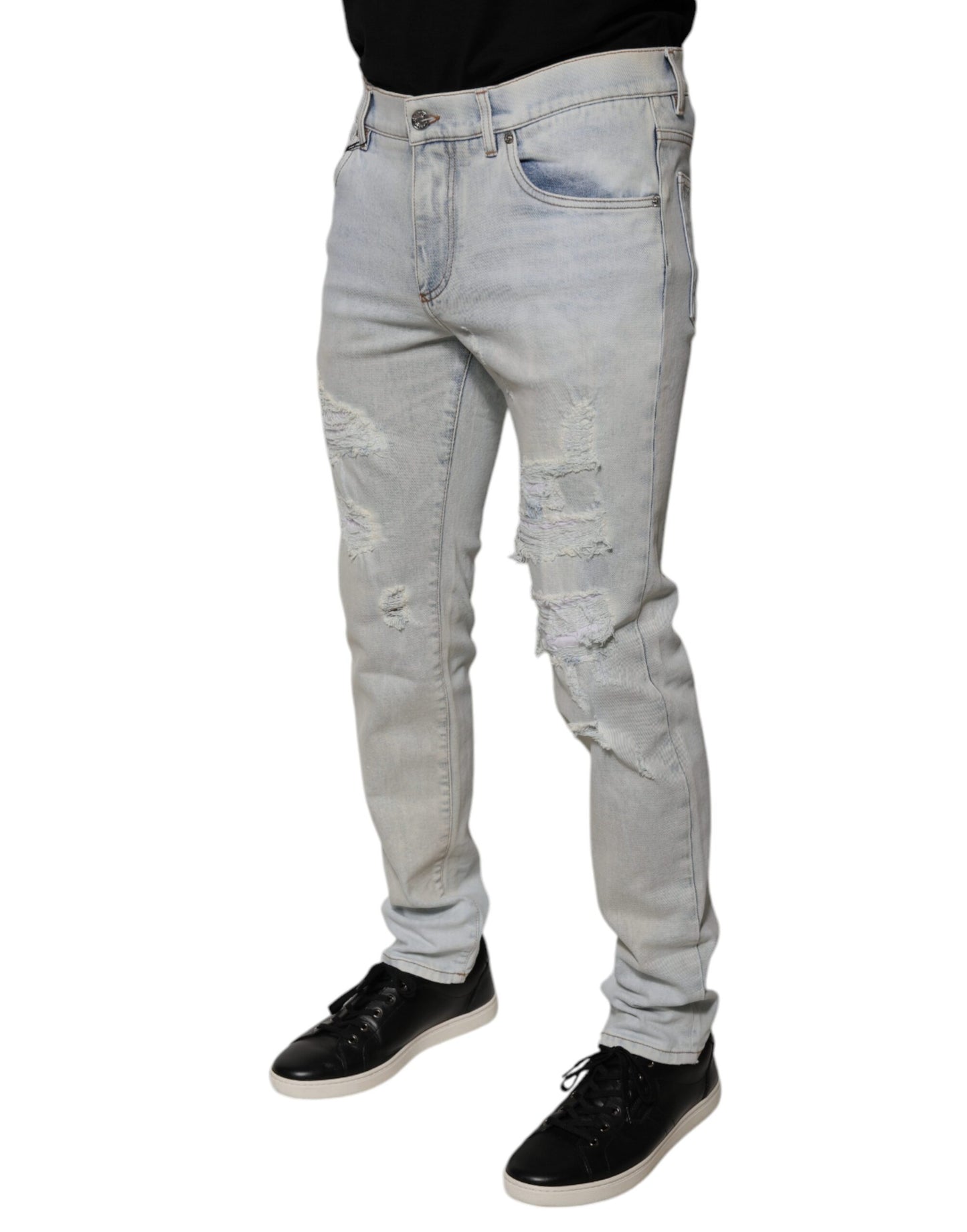 Dolce &amp; Gabbana – Zerfetzte Skinny-Jeans aus hellblauer Baumwollmischung