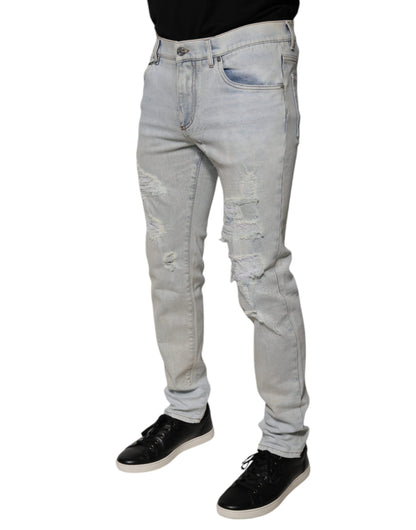 Dolce &amp; Gabbana – Zerfetzte Skinny-Jeans aus hellblauer Baumwollmischung