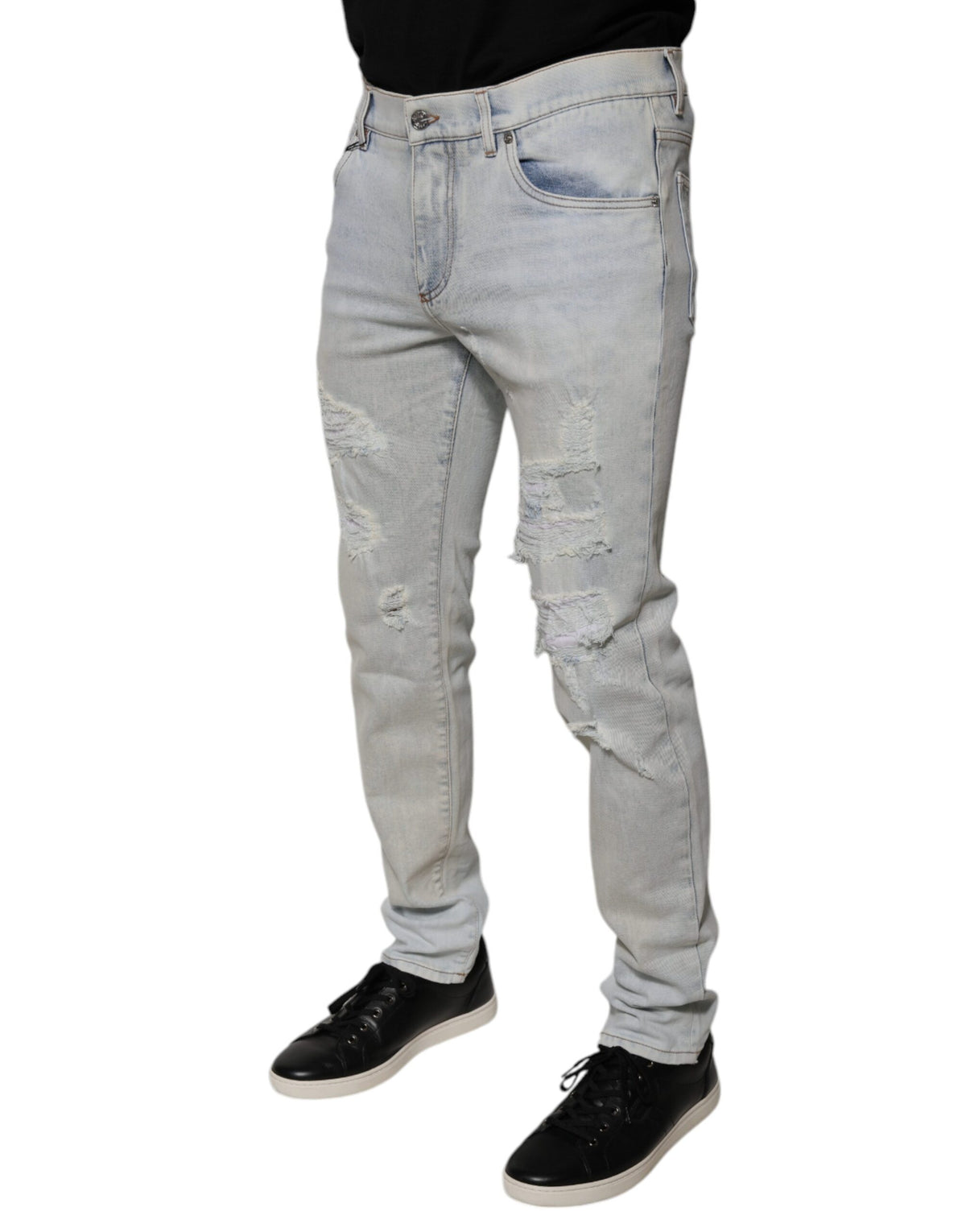 Dolce &amp; Gabbana – Zerfetzte Skinny-Jeans aus hellblauer Baumwollmischung