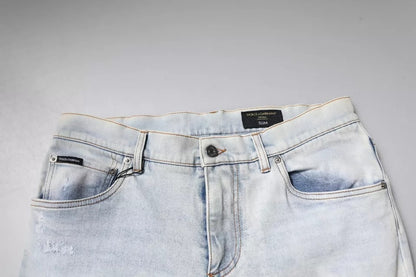 Dolce &amp; Gabbana – Zerfetzte Skinny-Jeans aus hellblauer Baumwollmischung