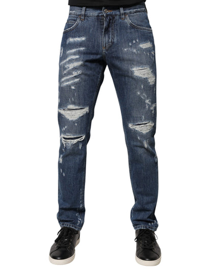 Dolce &amp; Gabbana – Zerfetzte Skinny-Jeans aus blauer Baumwolle