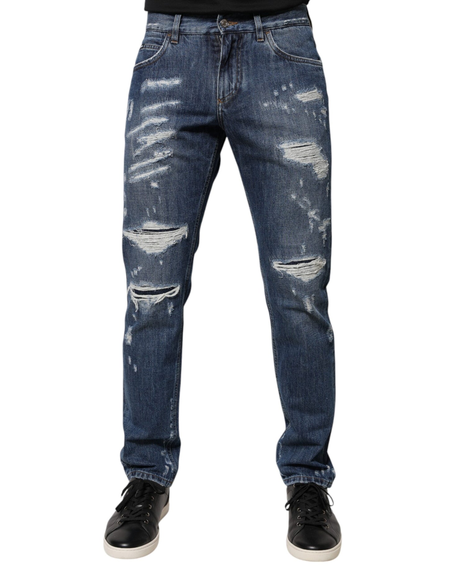 Dolce &amp; Gabbana – Zerfetzte Skinny-Jeans aus blauer Baumwolle