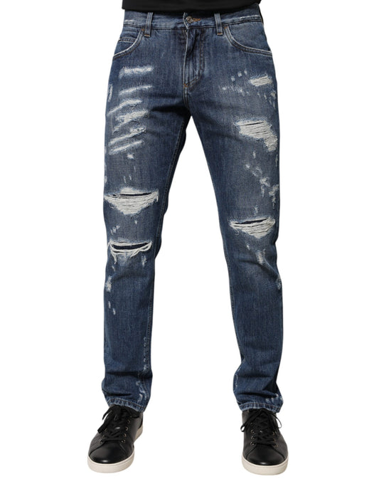 Dolce &amp; Gabbana – Zerfetzte Skinny-Jeans aus blauer Baumwolle