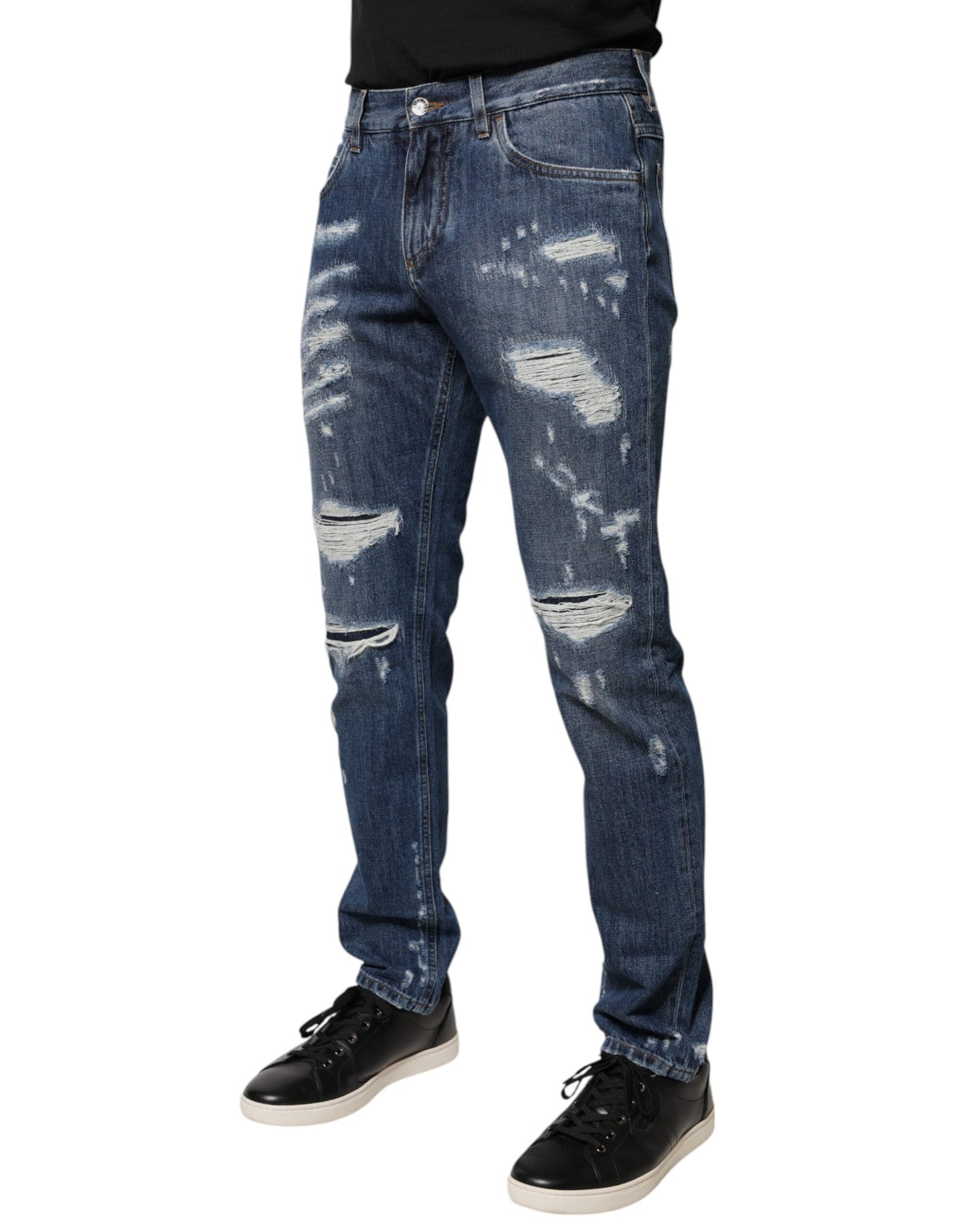 Dolce &amp; Gabbana – Zerfetzte Skinny-Jeans aus blauer Baumwolle