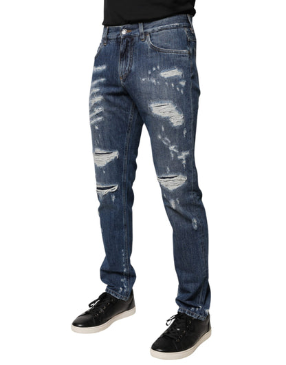 Dolce &amp; Gabbana – Zerfetzte Skinny-Jeans aus blauer Baumwolle
