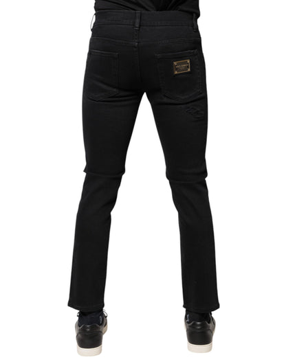 Dolce &amp; Gabbana – Schwarze Skinny-Jeans aus zerfetztem Baumwolldenim mit Logo