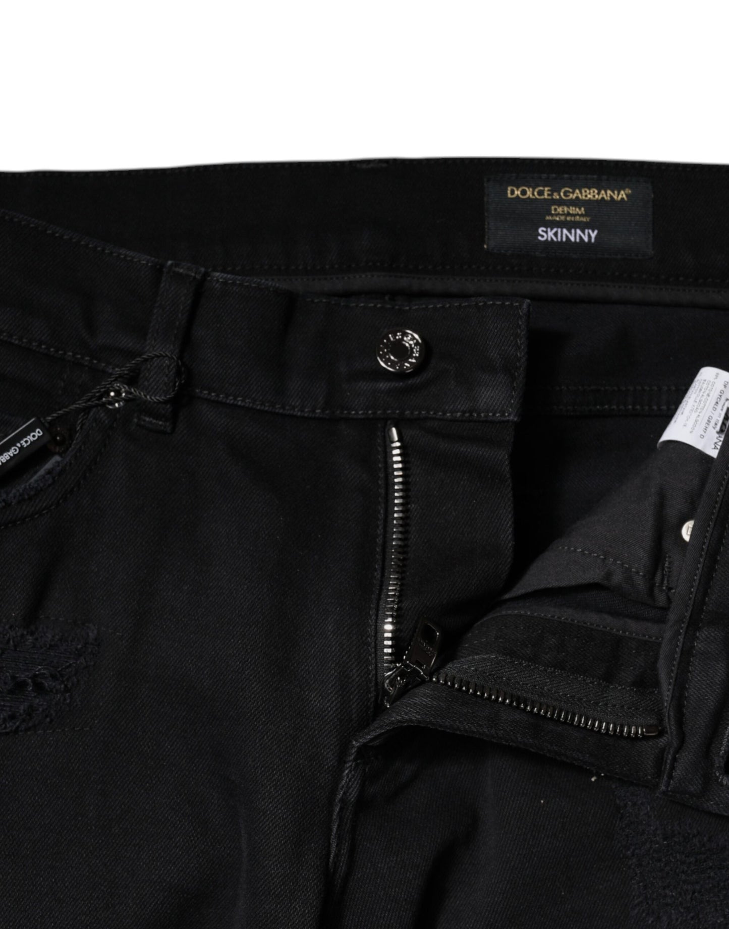 Dolce &amp; Gabbana – Schwarze Skinny-Jeans aus zerfetztem Baumwolldenim mit Logo