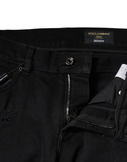 Dolce &amp; Gabbana – Schwarze Skinny-Jeans aus zerfetztem Baumwolldenim mit Logo
