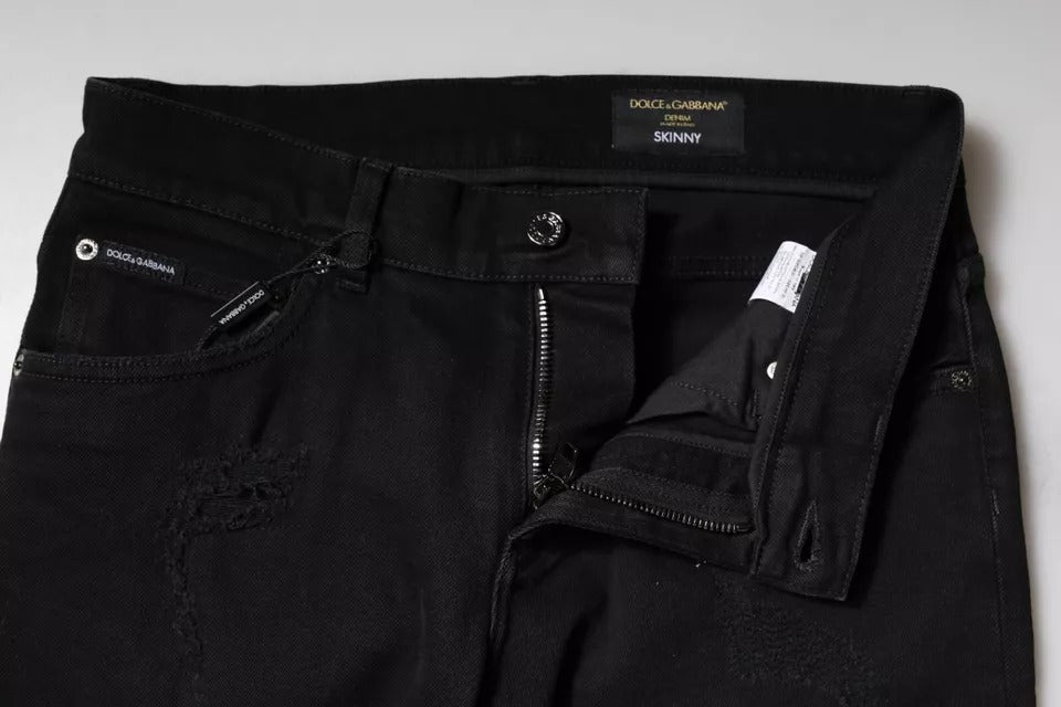 Dolce &amp; Gabbana – Schwarze Skinny-Jeans aus zerfetztem Baumwolldenim mit Logo