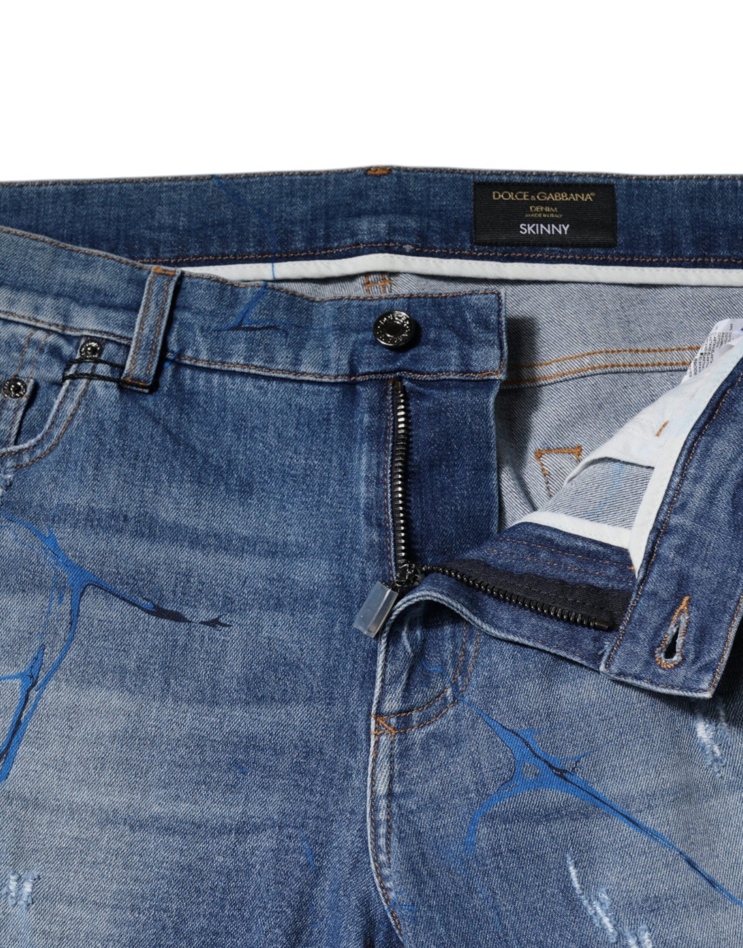 Dolce &amp; Gabbana – Zerfetzte Skinny-Jeans aus blauem Baumwollstretch