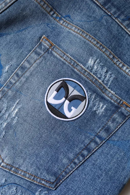 Dolce &amp; Gabbana – Zerfetzte Skinny-Jeans aus blauem Baumwollstretch