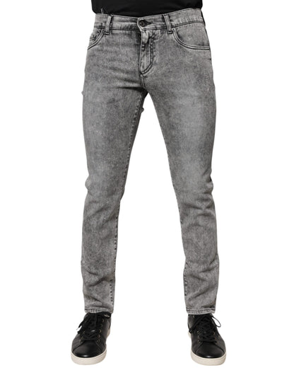 Dolce &amp; Gabbana – Slim Fit-Jeans aus Baumwolle mit Logo-Schild in Grau
