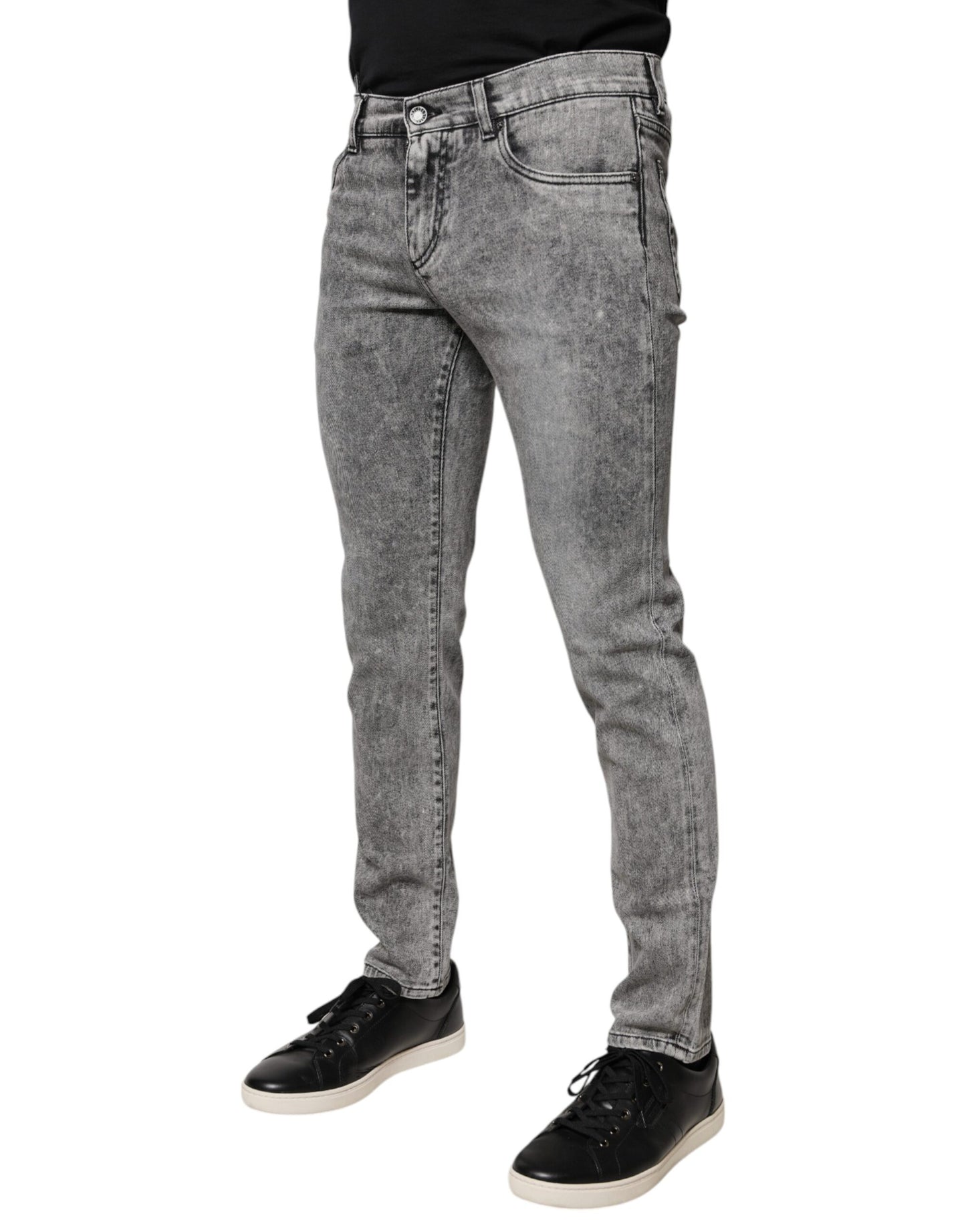 Dolce &amp; Gabbana – Slim Fit-Jeans aus Baumwolle mit Logo-Schild in Grau