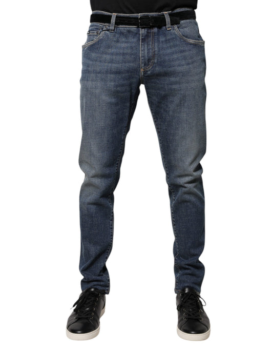 Dolce &amp; Gabbana – Blaue Skinny-Jeans aus Baumwolle mit Logo-Schild