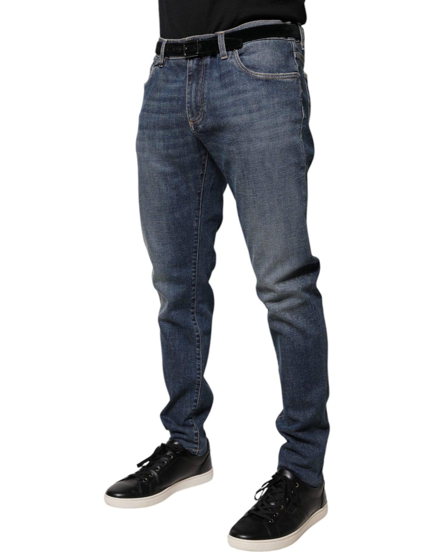 Dolce &amp; Gabbana – Blaue Skinny-Jeans aus Baumwolle mit Logo-Schild