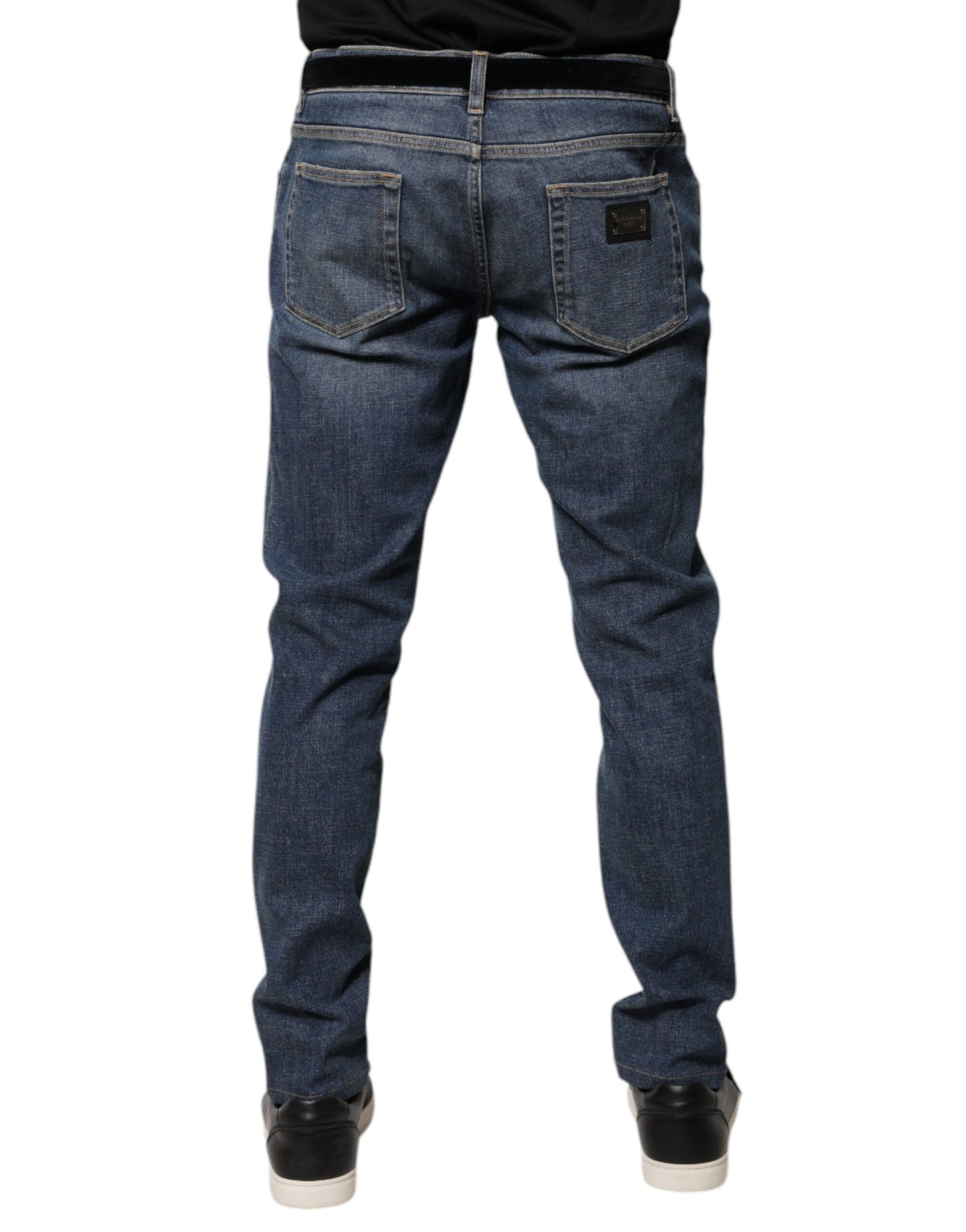 Dolce &amp; Gabbana – Blaue Skinny-Jeans aus Baumwolle mit Logo-Schild