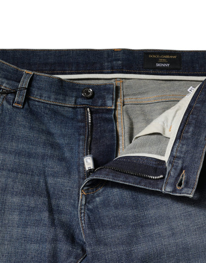 Dolce &amp; Gabbana – Blaue Skinny-Jeans aus Baumwolle mit Logo-Schild