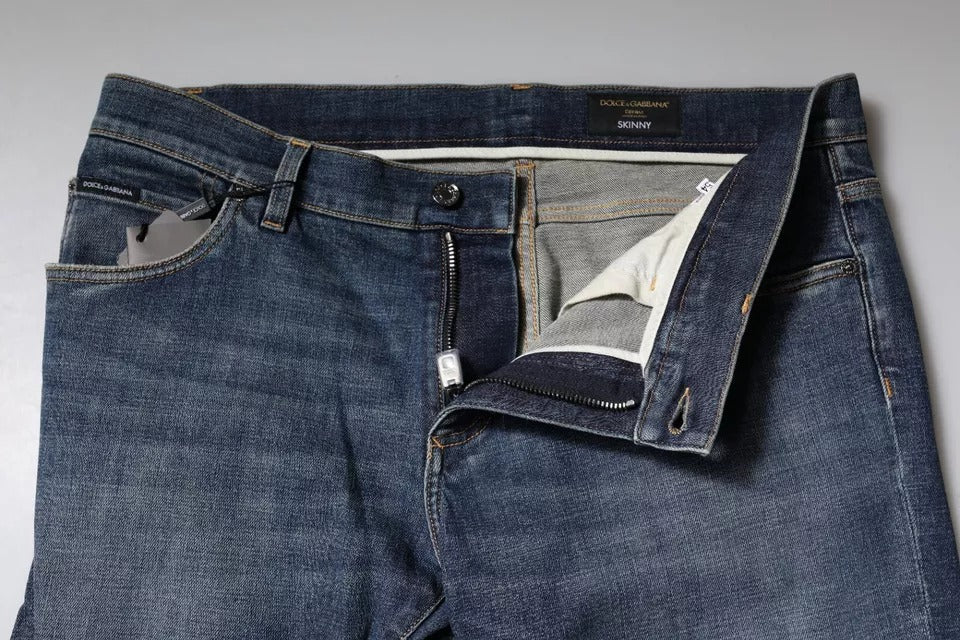 Dolce &amp; Gabbana – Blaue Skinny-Jeans aus Baumwolle mit Logo-Schild