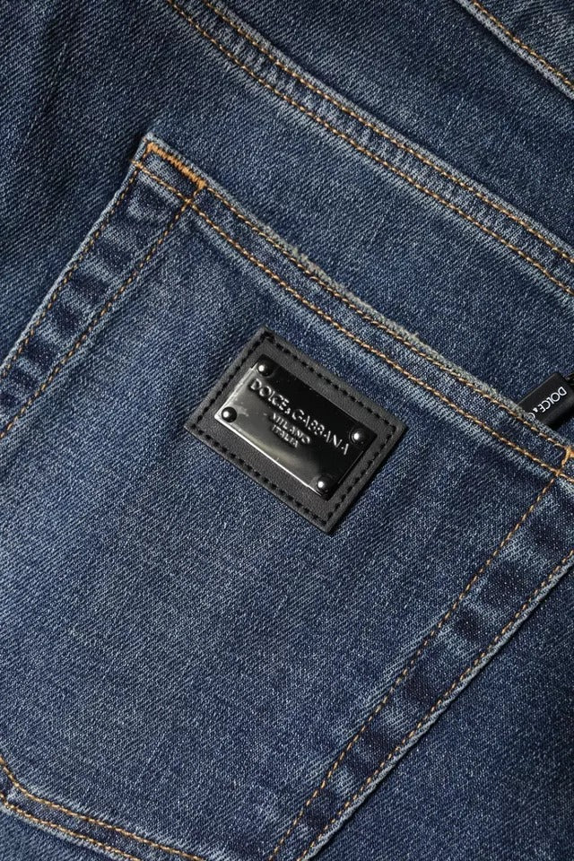 Dolce &amp; Gabbana – Blaue Skinny-Jeans aus Baumwolle mit Logo-Schild