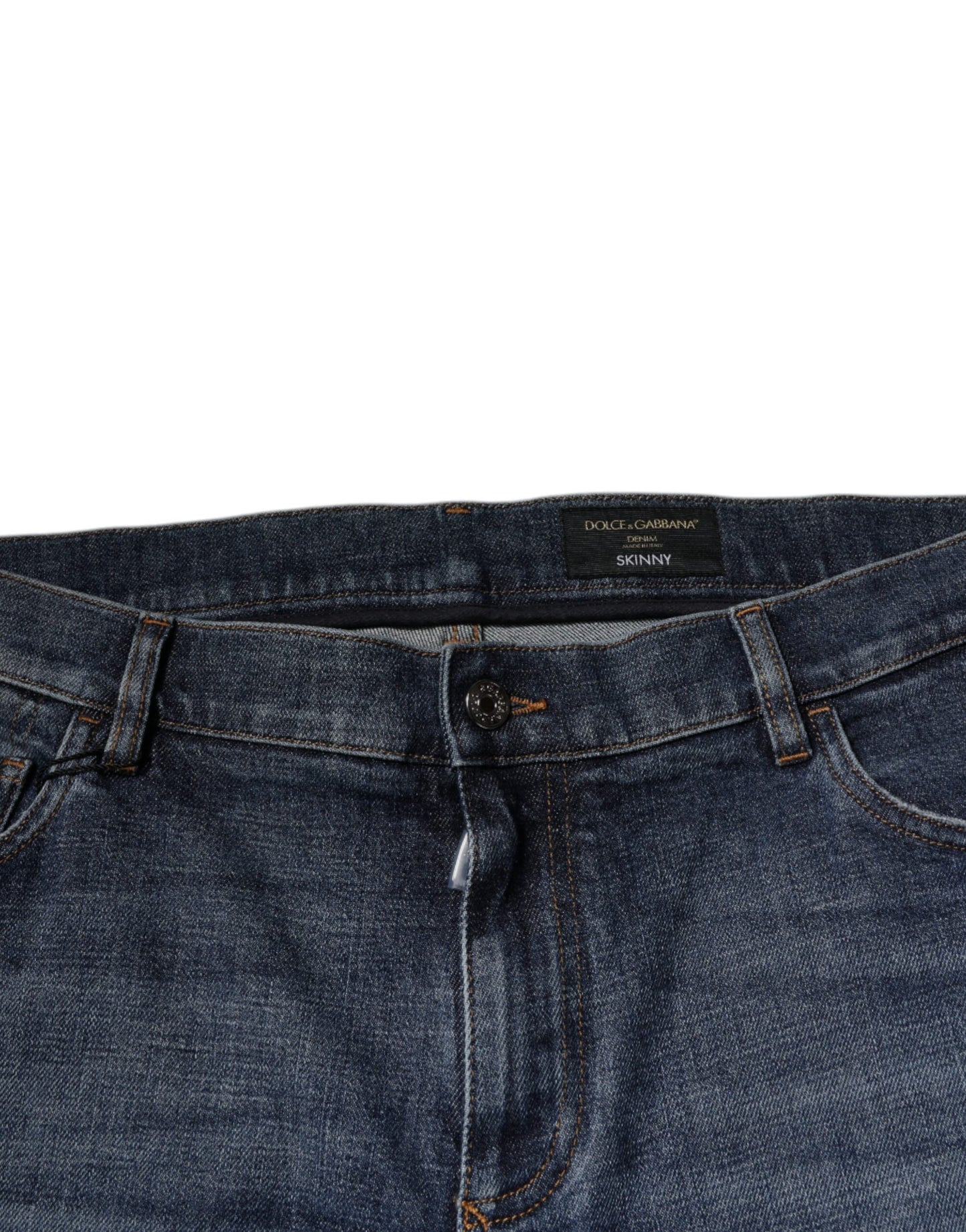 Dolce &amp; Gabbana Dunkelblaue Skinny-Jeans aus Baumwoll-Logo