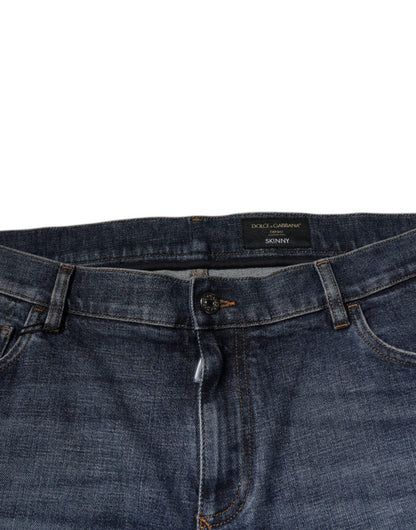 Dolce &amp; Gabbana Dunkelblaue Skinny-Jeans aus Baumwoll-Logo