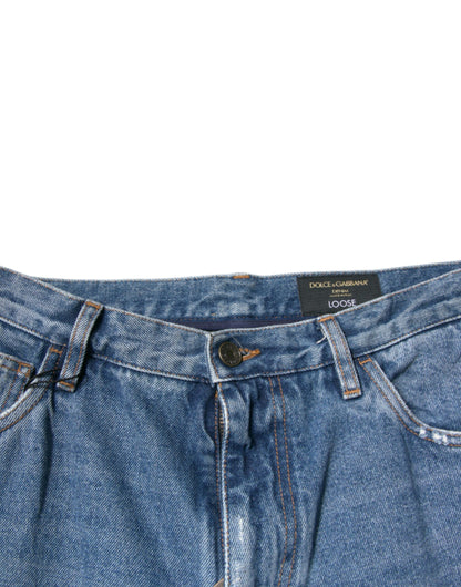 Dolce &amp; Gabbana Blaue Baumwoll-Logo-Jeans für Herren