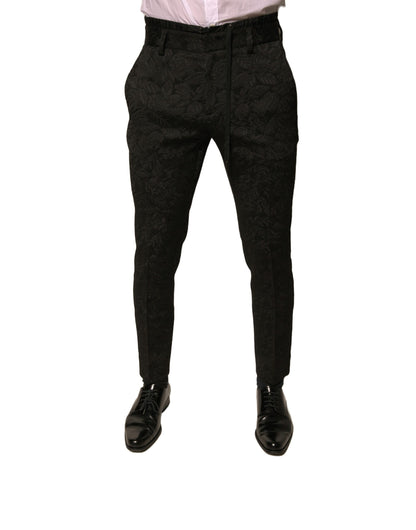 Dolce &amp; Gabbana Schwarze, schmale Anzughose aus Polyester mit Brokatmuster für Herren