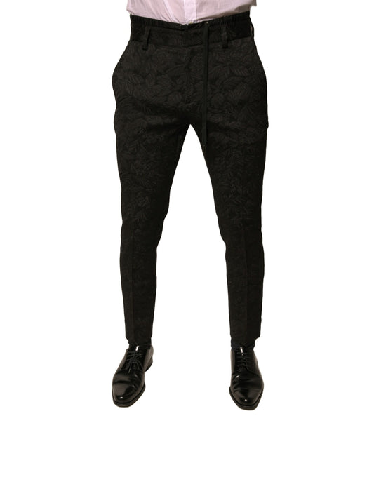 Dolce &amp; Gabbana Schwarze, schmale Anzughose aus Polyester mit Brokatmuster für Herren