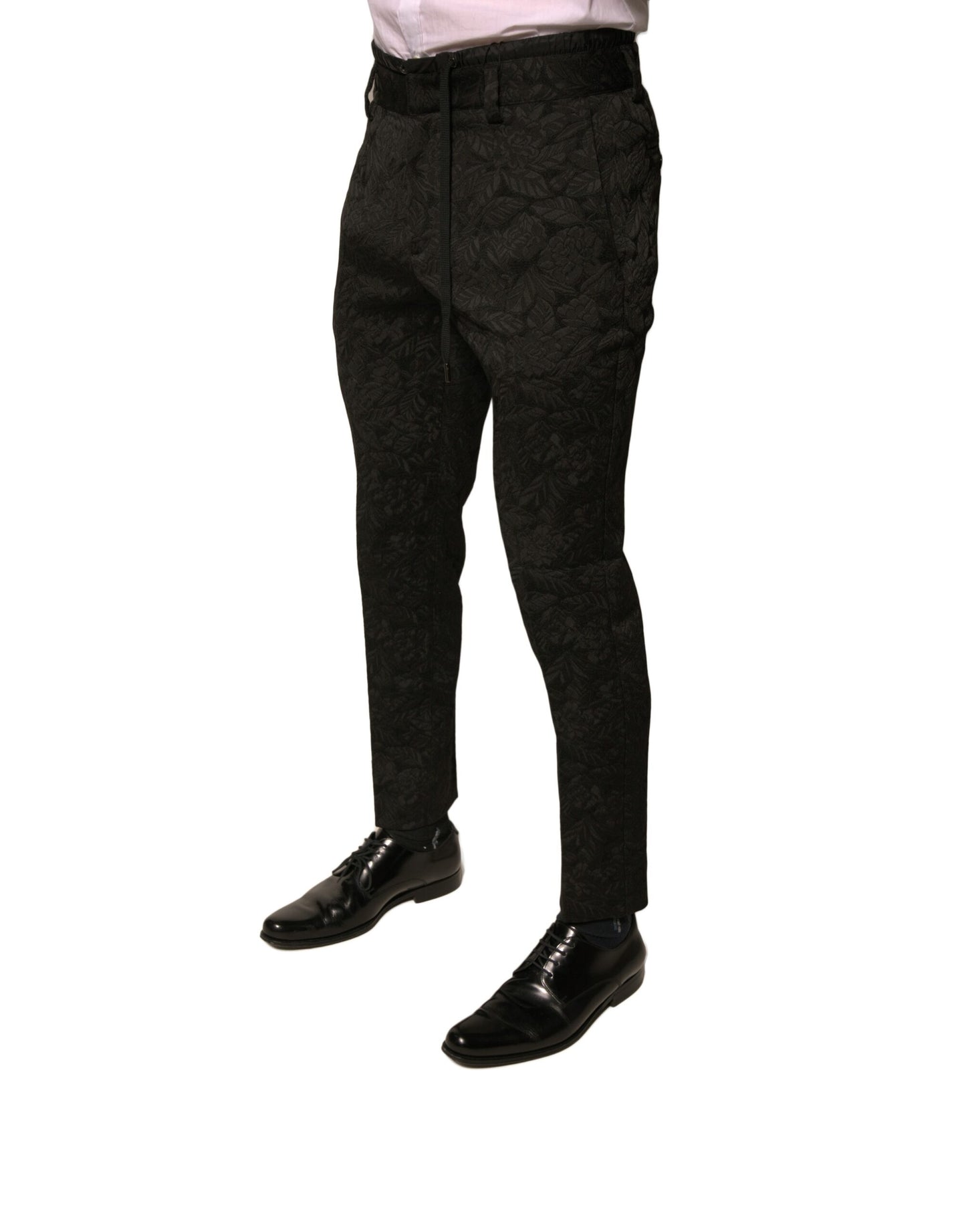 Dolce &amp; Gabbana Schwarze, schmale Anzughose aus Polyester mit Brokatmuster für Herren