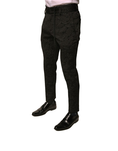Dolce &amp; Gabbana Schwarze, schmale Anzughose aus Polyester mit Brokatmuster für Herren