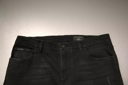 Dolce &amp; Gabbana – Schwarze Skinny-Jeans aus Baumwolle mit Logo und Rissen