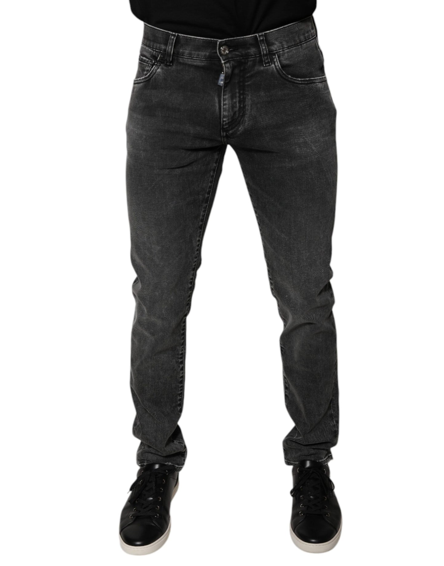 Dolce &amp; Gabbana – Schwarze Skinny-Jeans aus Baumwollstretch mit Logo