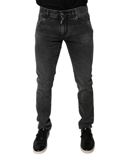 Dolce &amp; Gabbana – Schwarze Skinny-Jeans aus Baumwollstretch mit Logo
