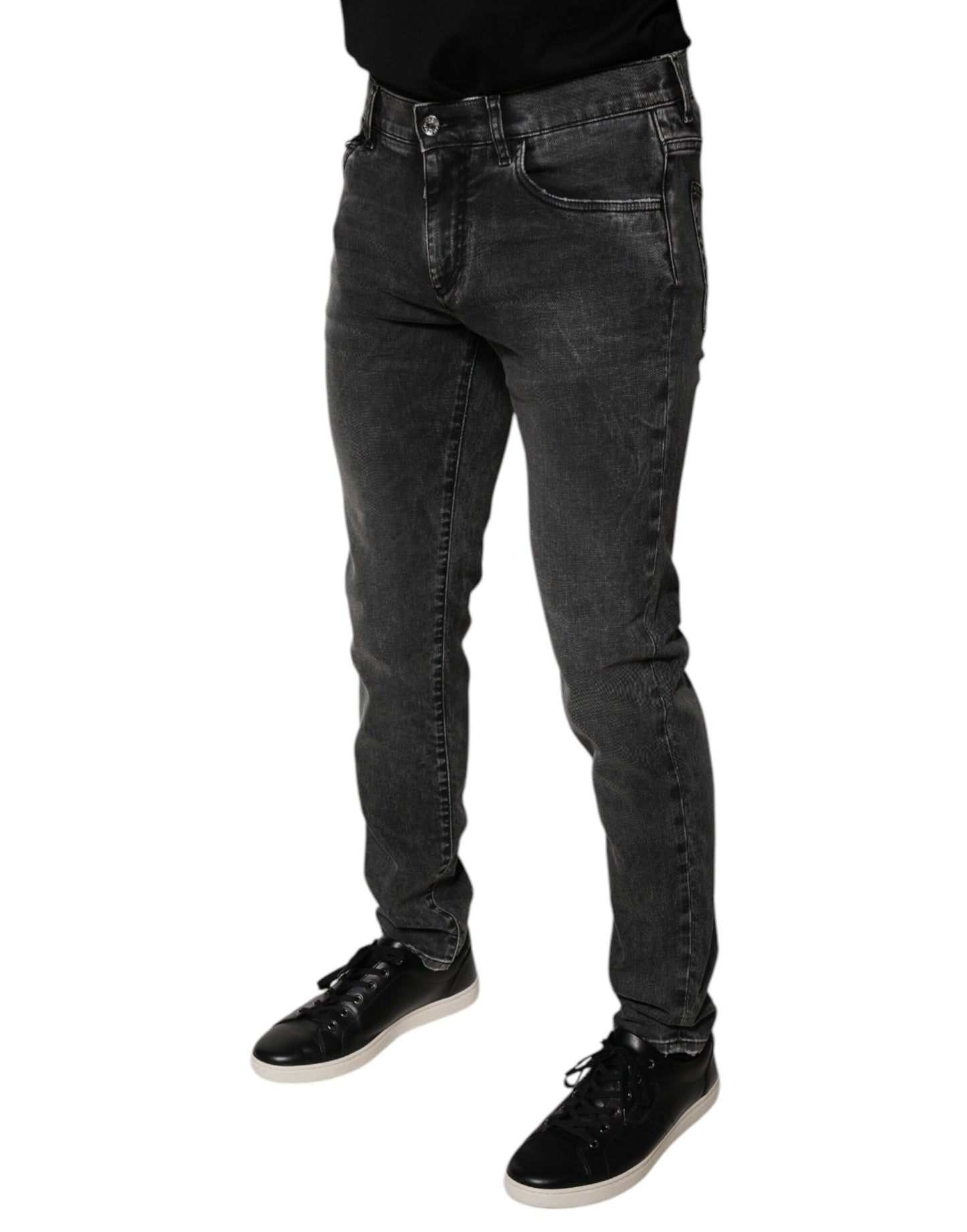 Dolce &amp; Gabbana – Schwarze Skinny-Jeans aus Baumwollstretch mit Logo