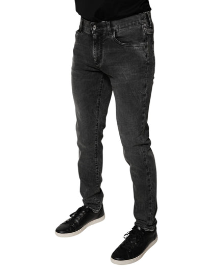 Dolce &amp; Gabbana – Schwarze Skinny-Jeans aus Baumwollstretch mit Logo